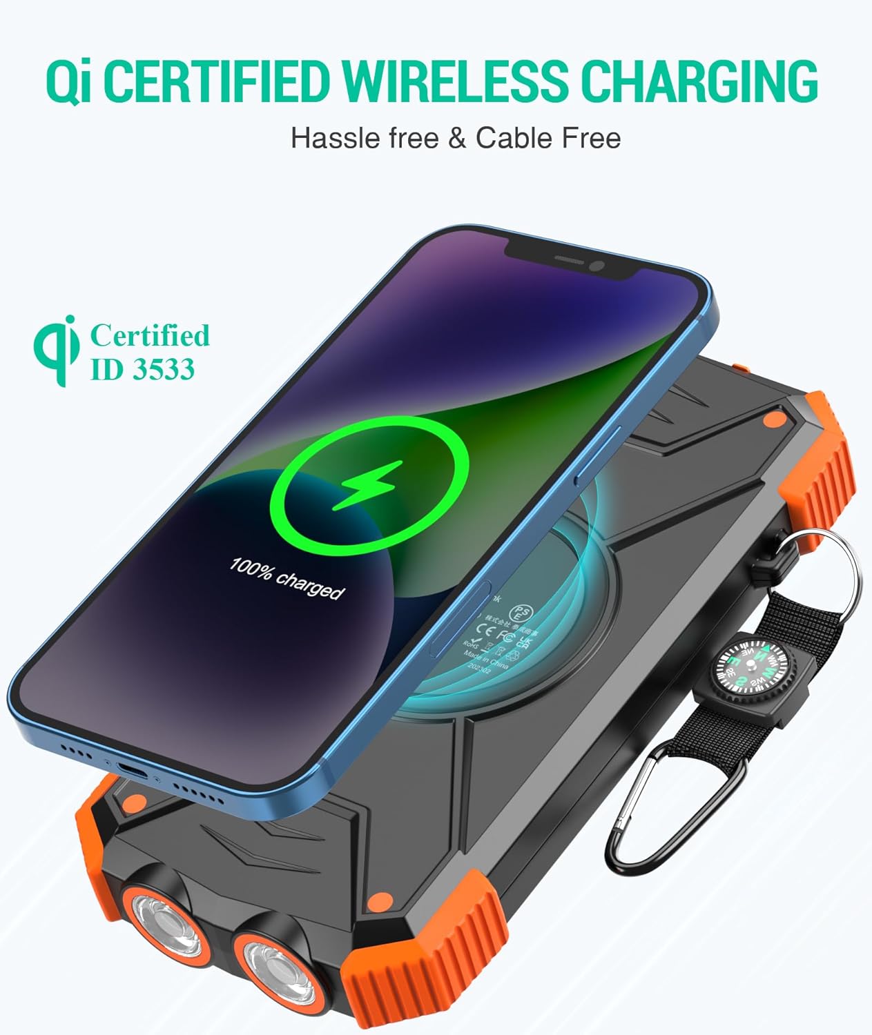BLAVOR Solar Charger Power Bank 10,000mAh, Portable Wireless Charger, 20W Fast Charging External Battery Pack with USB C for Cell Phones, Solar Panel Charger with Dual Flashlight for Camping - Image 2